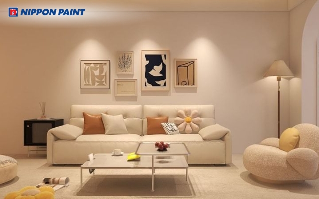 Màu trắng ngà kết hợp đèn vàng tạo nên không gian ấm áp