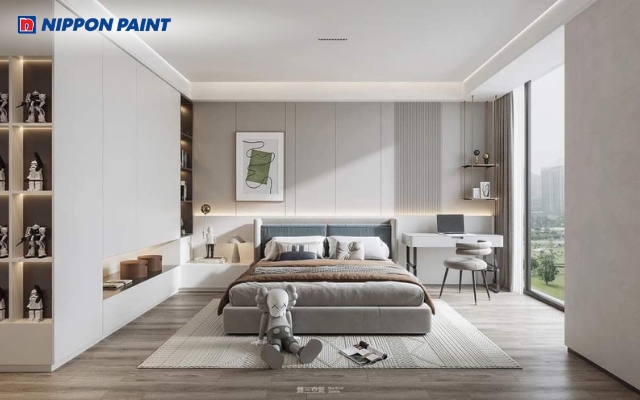 Phòng ngủ hiện đại, thoáng đãng với gam màu trắng xám