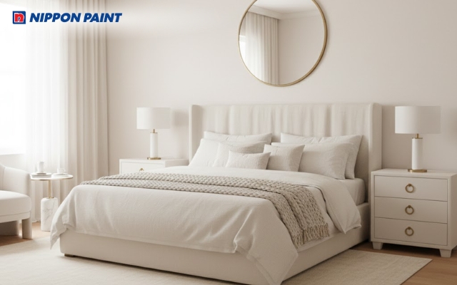 Màu trắng sứ tạo cảm giác nhẹ nhàng, thư giãn cho không gian phòng ngủ