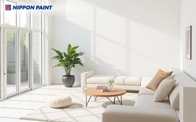 Phòng khách gam màu trắng tinh có khả năng phản chiếu ánh sáng tốt