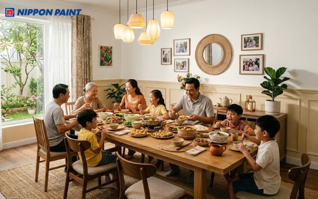 Trắng ngọc trai phối vàng kem mang đến vẻ đẹp ấm áp, tinh tế cho không gian phòng ăn