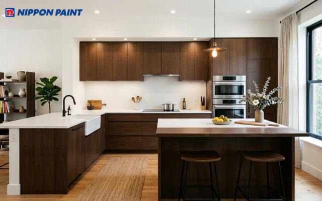 Phòng khách Studio cá tính với tường trắng ngọc trai kết hợp khung cửa sổ đen nhám nổi bật