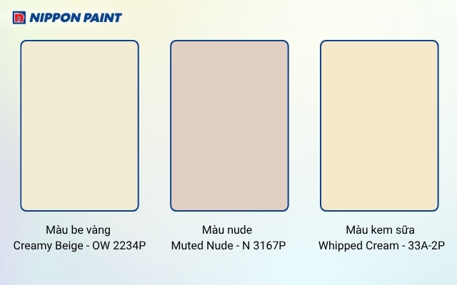 Gam màu trung tính ấm phổ biến có thể kể đến như be vàng, nude, kem sữa, trắng be