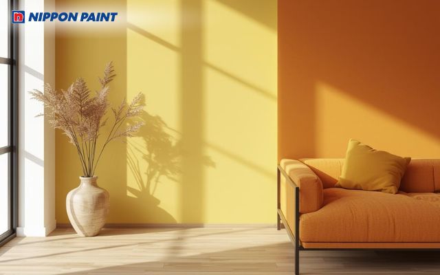 Vàng và cam tạo nên một không gian ấm cúng, sinh động và tràn năng lượng