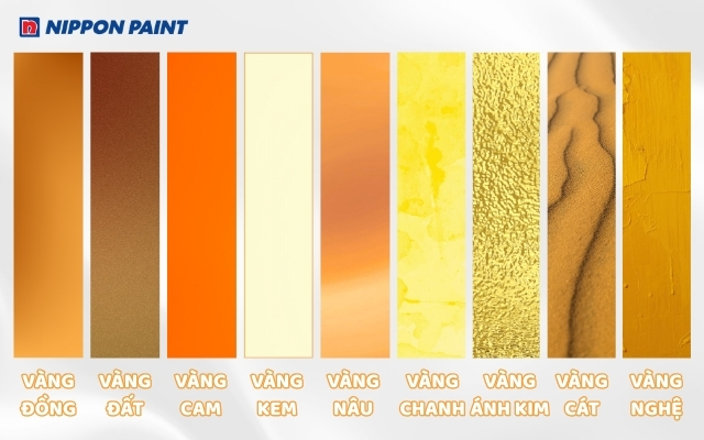 Các màu vàng trong thiết kế rất đa dạng và phong phú, có sắc độ đậm nhạt khác nhau 