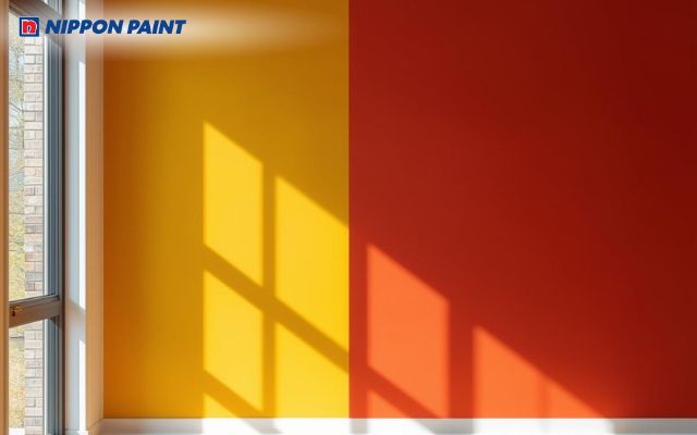 Sơn vàng và đỏ giúp không gian trở nên nổi bật hơn, mang lại cảm giác hứng khởi, tràn đầy năng lượng