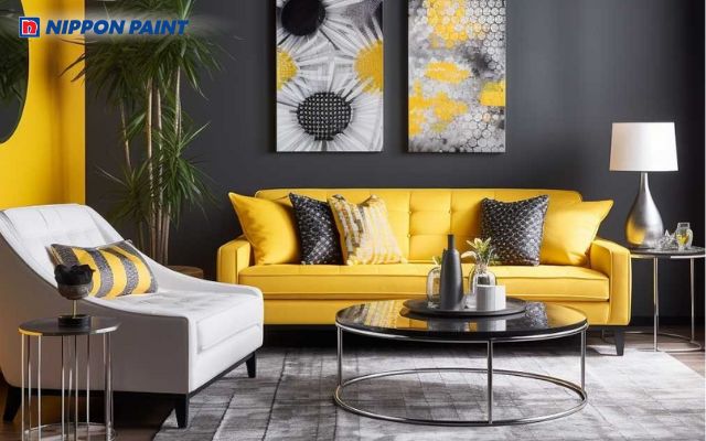 Vàng kết hợp đen tạo cảm giác sang trọng, cá tính và có chiều sâu thị giác rõ rệt