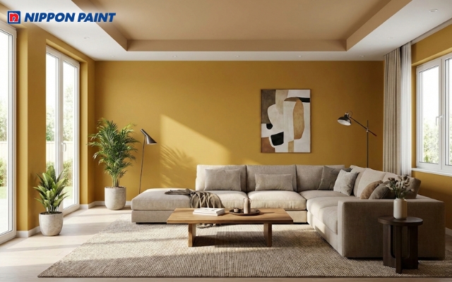 Màu vàng đất phối với màu tương xứng giúp tạo ra sự cân bằng và thu hút thị giác