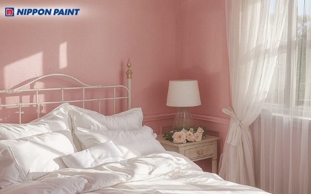 Sơn phòng ngủ màu hồng phấn pastel mang lại không gian nghỉ ngơi bình yên