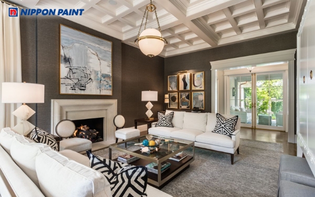 Màu xám nâu cho phòng khách giúp tạo không gian ấm cúng và sang trọng