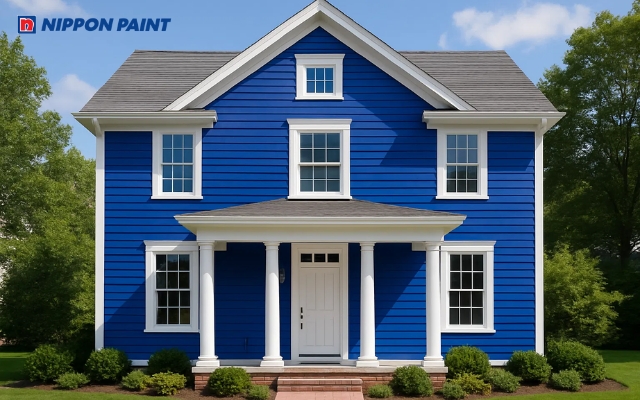 Sơn nhà màu xanh coban kết hợp với tông trắng nổi bật