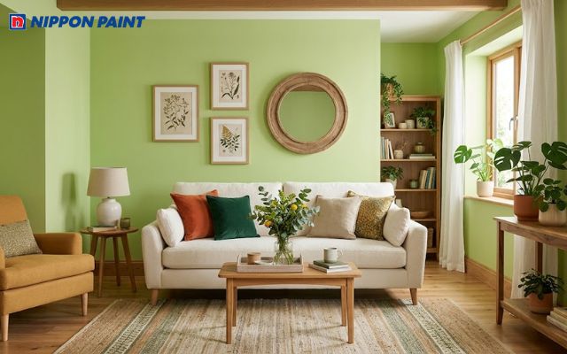 Màu xanh cốm giúp không gian sống nhẹ nhàng, thư thái và gần gũi thiên nhiên