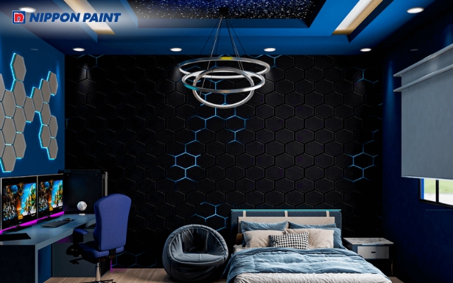 Sự kết hợp xanh navy và đen mang lại không gian đẳng cấp, thu hút ánh nhìn ngay từ lần đầu