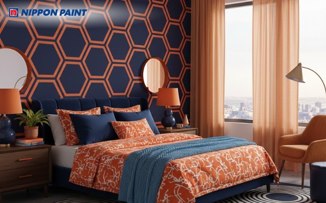 Phối màu cam và xanh navy tạo nên sự đột phá, mang lại nét đẹp trẻ trung cho căn phòng