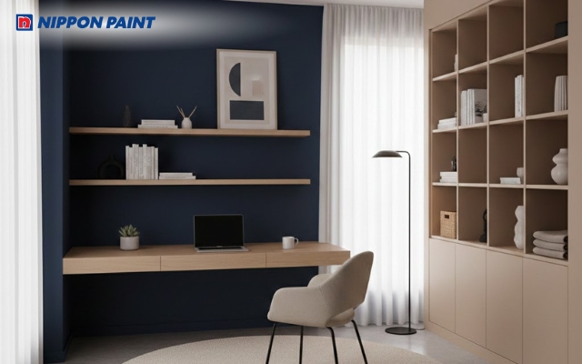 Sự kết hợp xanh navy và be mang lại vẻ đẹp thanh bình, tinh tế cho mọi ngóc ngách ngôi nhà