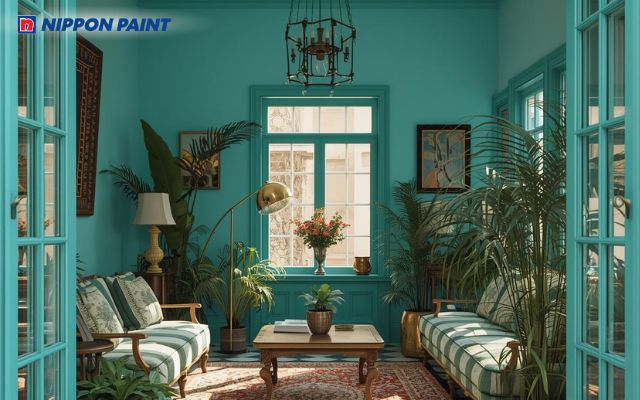 Trong thiết kế nội thất, màu xanh ngọc giúp kiến tạo không gian sống cân bằng và thư thái