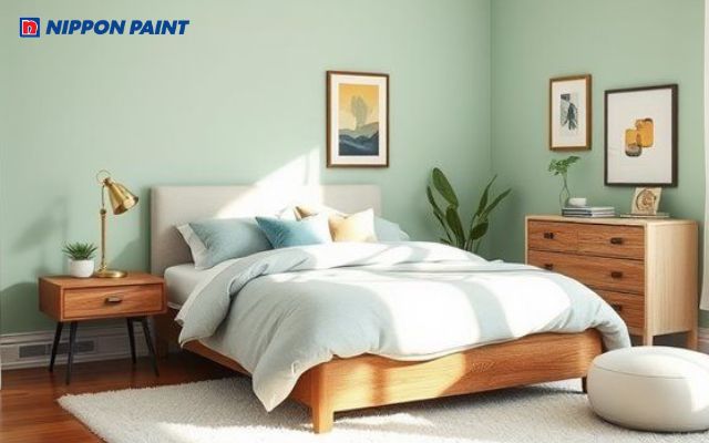 Sơn xanh ngọc bích nhạt mang đến cảm giác yên tĩnh, dễ chịu, giúp bạn thư giãn sau một ngày dài