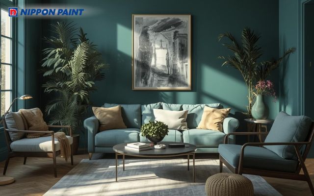 Xanh ngọc lam đậm giúp không gian trở nên sang trọng và có chiều sâu thị giác rõ rệt