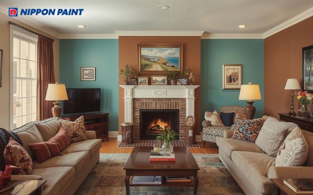 Phối màu xanh ngọc lục và nâu tạo sự ấm áp, dễ chịu, mang đến vẻ đẹp độc đáo cho không gian