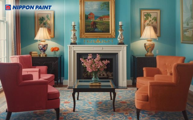 Phối màu xanh ngọc và xanh dương tạo cảm giác mát mẻ, yên bình, giúp tăng chiều sâu thị giác