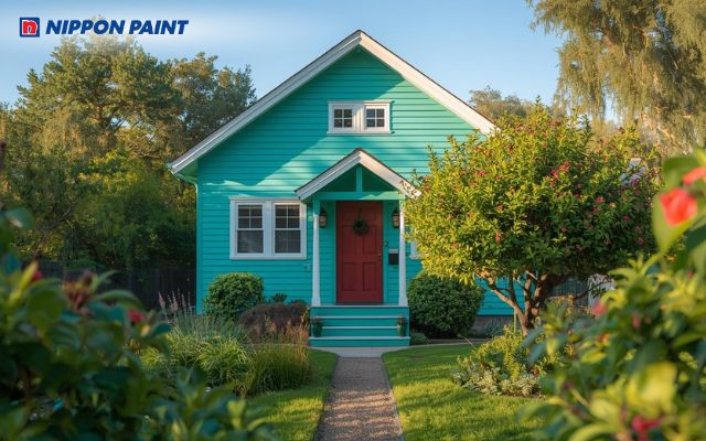 Với không gian ngoại thất, màu xanh ngọc mang lại vẻ đẹp tinh tế, gần gũi với thiên nhiên