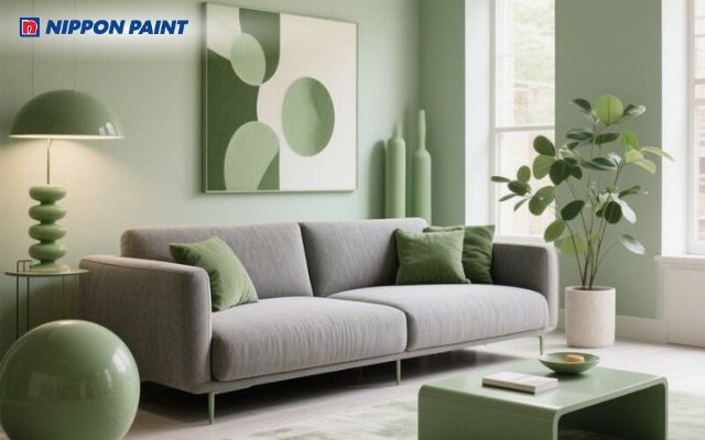 Phối màu xanh ngọc và xám nhạt mang đến vẻ đẹp hiện đại, tinh tế cho không gian