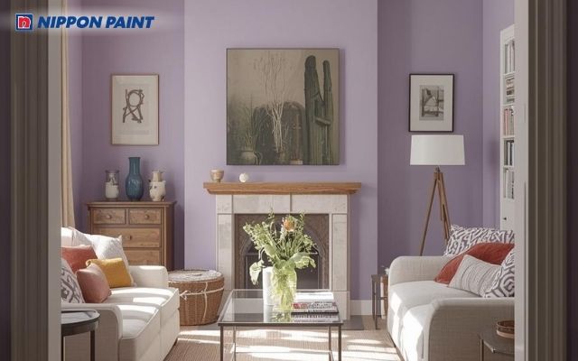 Sơn tím pastel tạo chiều sâu tinh tế cho phòng khách, giúp cân bằng cảm xúc và ổn định tinh thần