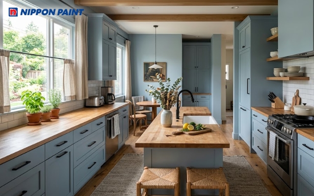 Xanh ghi phù hợp với không gian hiện đại, thanh lịch