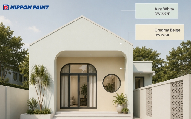 Nhà cấp 4 gác lửng tối giản sử dụng trắng ngà kết hợp be nhạt, tạo vẻ đẹp nhẹ nhàng, tinh tế