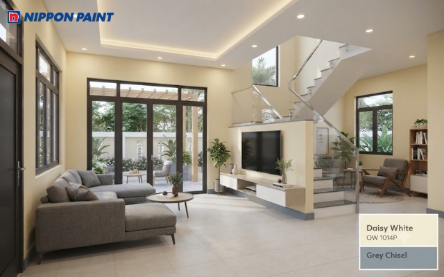 Thiết kế sử dụng trắng ấm phối xám tạo vẻ đẹp hiện đại, tinh tế
