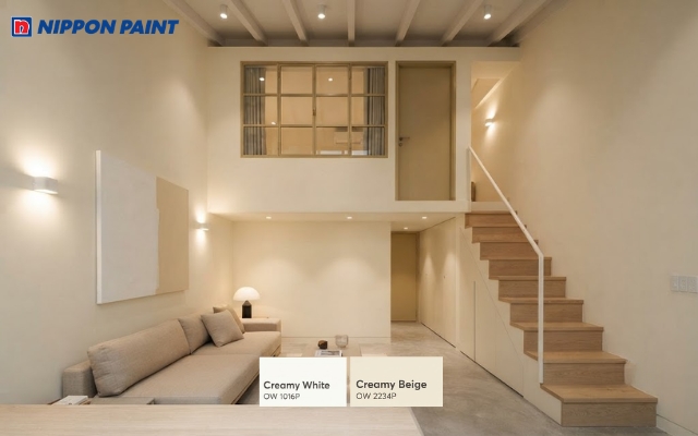 Nhà cấp 4 gác lửng khép kín nổi bật với trắng ấm kết hợp be thanh lịch