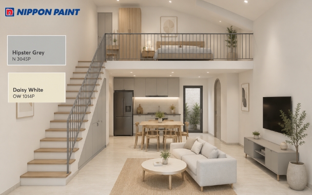 Thiết kế be nhạt phối xám sáng, mang đến không gian nghỉ ngơi hiện đại