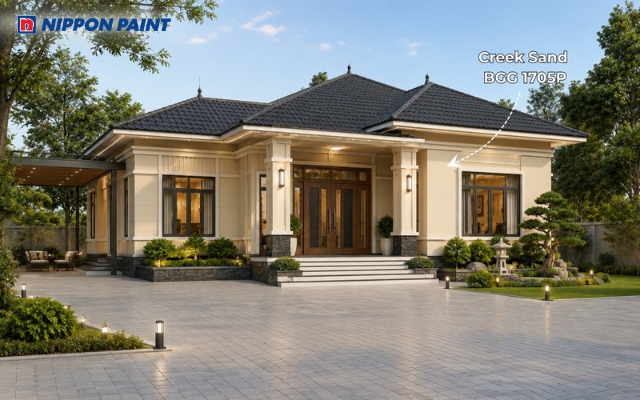 Nhà cấp 4 mái Nhật 120 - 150 m² màu Creek Sand BGG - 1705P mái xanh than sang trọng