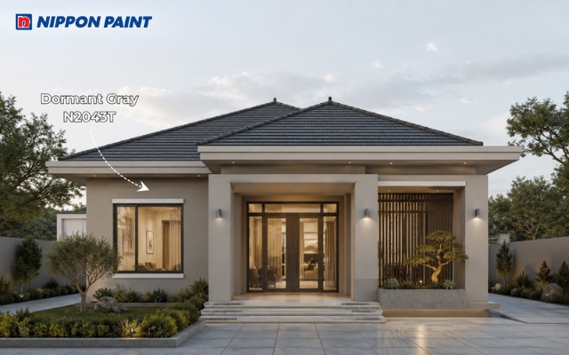 Nhà cấp 4 mái Nhật phong cách tối giản màu Dormant Gray - N2043T mái xám than
