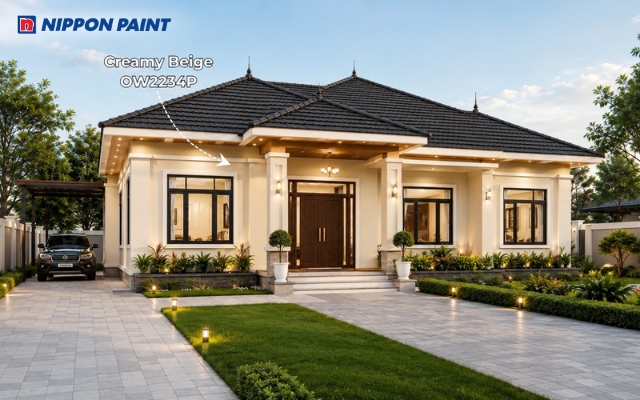 Nhà cấp 4 mái Nhật 100 - 120 m² màu Creamy Beige - 2234P thiết kế hiện đại