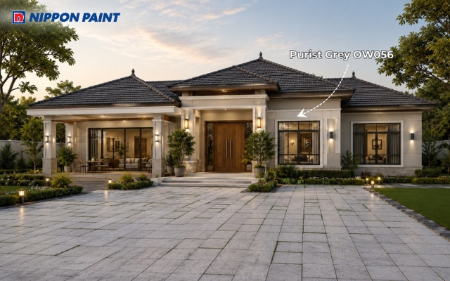 Nhà cấp 4 mái Nhật 120 - 150 m² màu Purist Grey - OW056 phối nâu xám thanh lịch