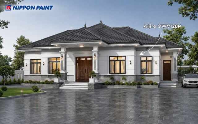 Nhà cấp 4 mái nhật 4 phòng ngủ màu Aijiro - OWV128P phối trắng ghi hiện đại