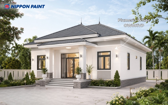 Nhà cấp 4 mái Nhật dưới 100 m² màu Plumeria White - OW001VP phong cách tối giản