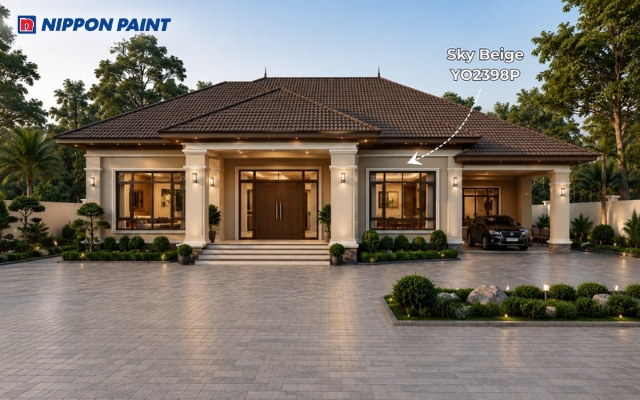 Nhà cấp 4 mái Nhật trên 150 m² màu Sky Beige - YO2398P phong cách tân cổ điển