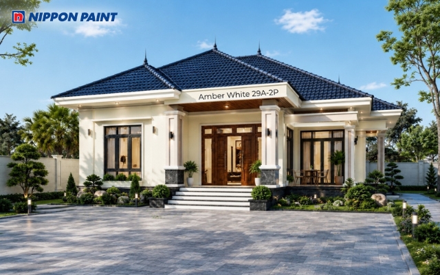Nhà cấp 4 mái Nhật 3 phòng ngủ 1 phòng thờ màu Amber White - 29A-2P