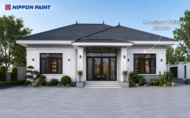 Nhà cấp 4 mái Nhật màu Monsieur White - N3073P phối xám than tối giản