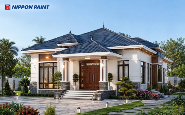 Nhà cấp 4 mái Nhật sử dụng hệ mái dốc nhẹ đặc trưng