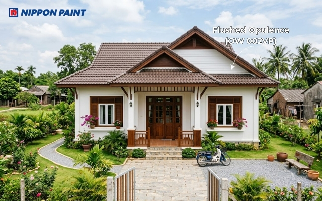 Nền Flushed Opulence (OW 002VP) kết hợp với các chi tiết gỗ tự nhiên