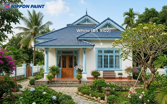 White (BS 9102) kết hợp màu xanh tạo cảm giác mát mắt