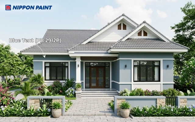 Nền Blue Tent (PB 2912P) kết hợp viền trắng, đồng nhất với sắc xám của mái ngói