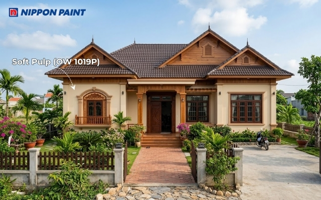 Mặt tiền sử dụng Soft Pulp (OW 1019P) để làm dịu các mảng nâu gỗ