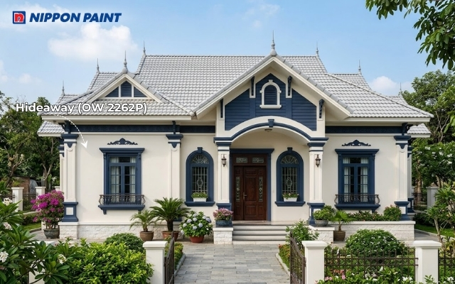 Điểm nhấn xanh đậm trên nền Hideaway (OW 2262P) tạo sự tương phản