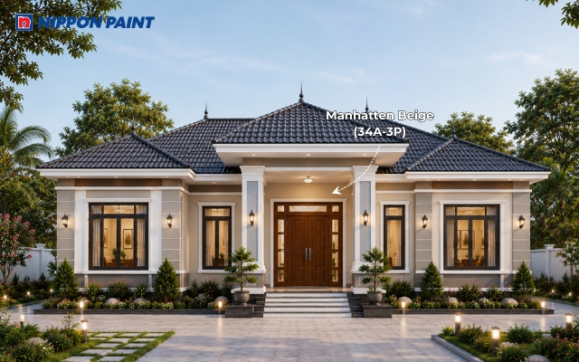 Sơn tường màu be Manhatten Beige (34A-3P), trắng và xám ghi tạo vẻ đẹp thanh lịch, phù hợp nhiều phong cách