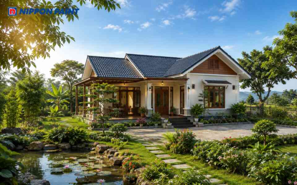 Nhà vườn cấp 4 ở nông thôn có không gian sống gần gũi và hài hòa với thiên nhiên