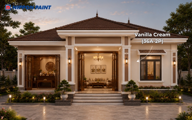 Be Vanilla Cream (36A-2P), nâu đất và trắng tạo mặt tiền hài hòa, gần gũi